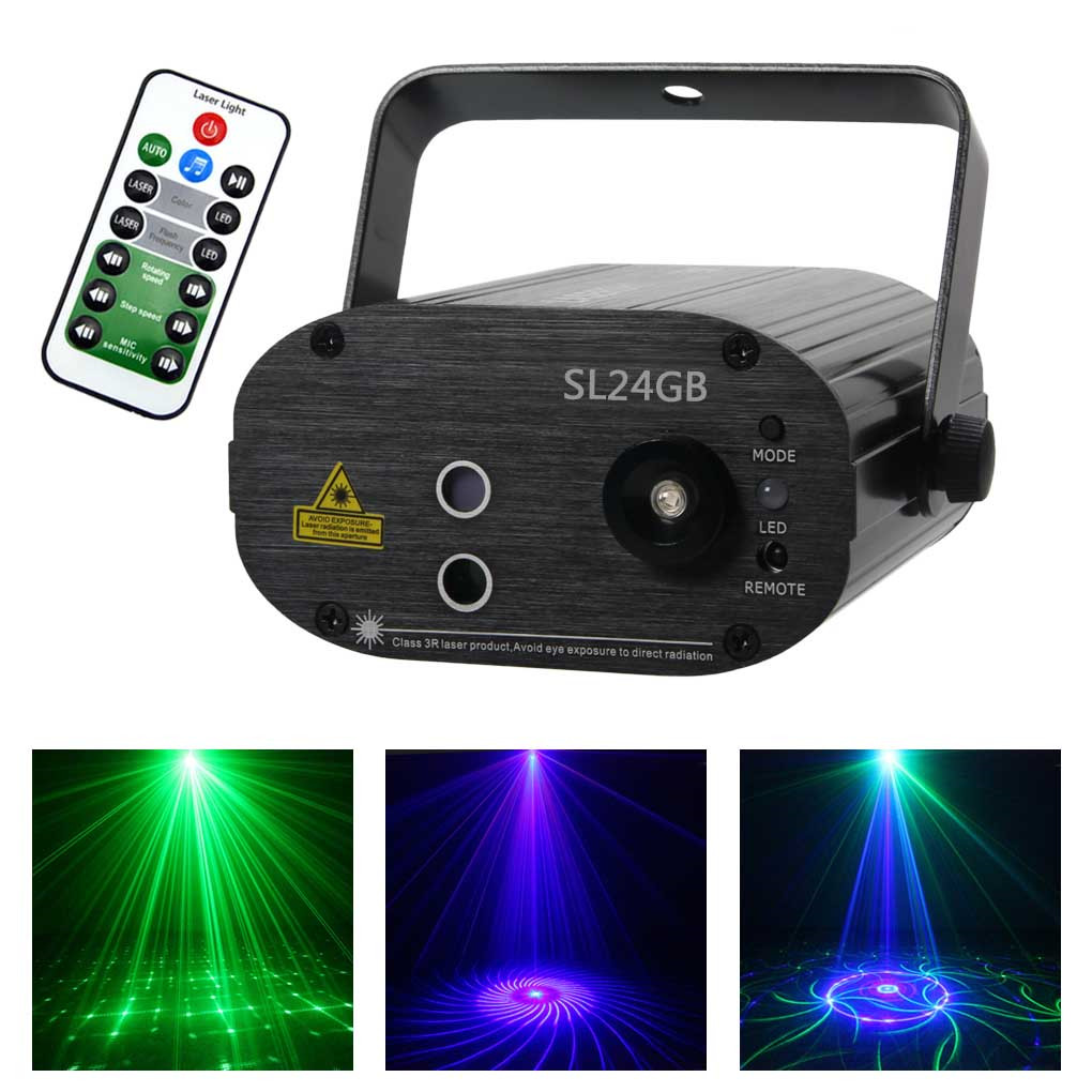 AUCD Party Lights 3W Mini 24GB Green Blue Gobos Laser LED Light Portable Machine for DJ Club Stage Lightings SL24GB