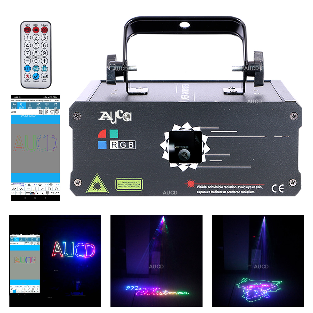 AUCD Remote & Phone Bluetooth App DIY Edit Pattern RGB Colorful Laser Scan Animation Projector Lights DMX Disco DJ Party Show Stage Lighting F6A-500