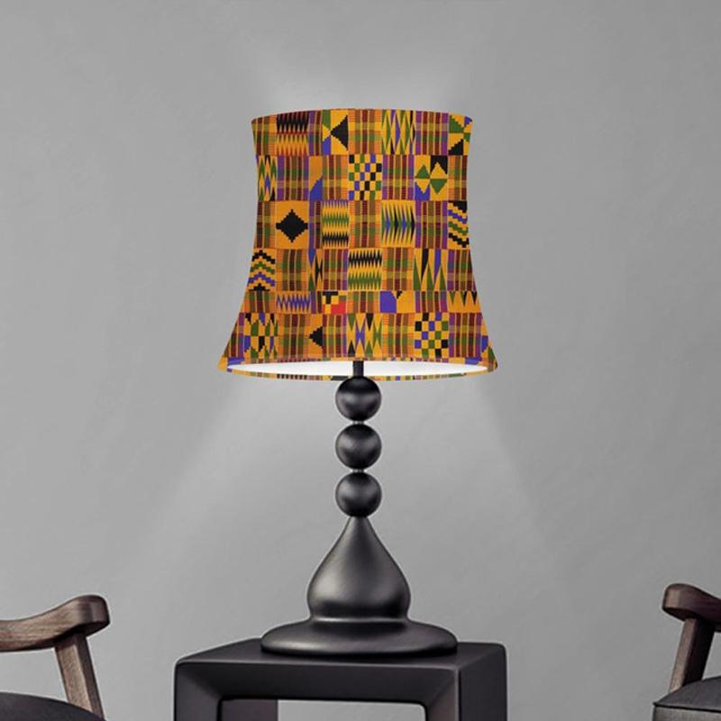 Aztec-inspired elastic fabric round lampshade for table, floor, or desk lamps to enhance home decor