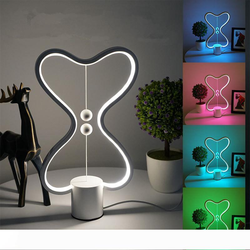 Balance LED Table Lamp Smart Magnetic Mid-air Switch USB Creative Bedside Night Light with Double Heart Design Colorful Gift