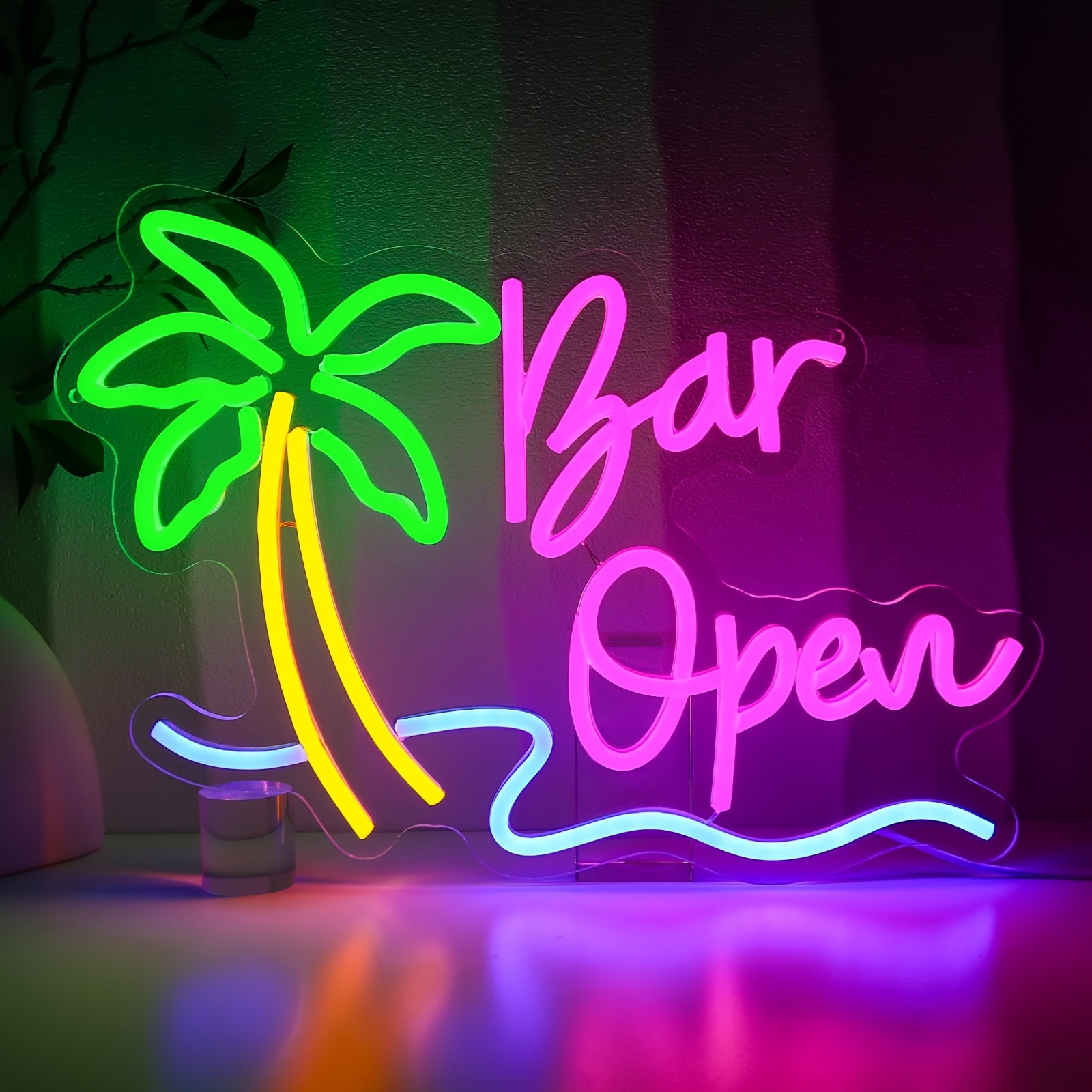 BAR open Tropic Neon Sign Palm Tree Neon Signs for Wall Decor Hawaiian LED Neon Lights Coconut Tree Tropic for Bedroom Bar Party Men Cave Game Room  

Tropical palm tree neon sign for bar decor, Hawaiian LED wall lights with coconut tree design, perfect for bedroom, party, man cave, or game room