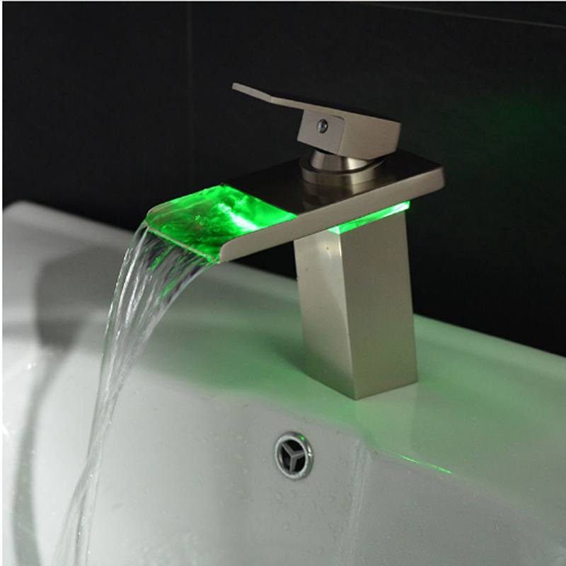 Bathroom Waterfall LED Faucet Glass Brass Basin Mixer Tap Deck Mounted Sink