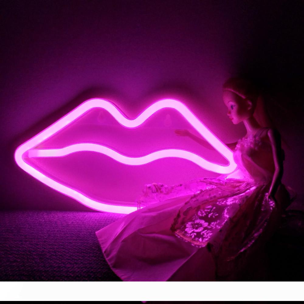 Battery and USB powered pink lips LED neon sign for home, wedding, or party decor