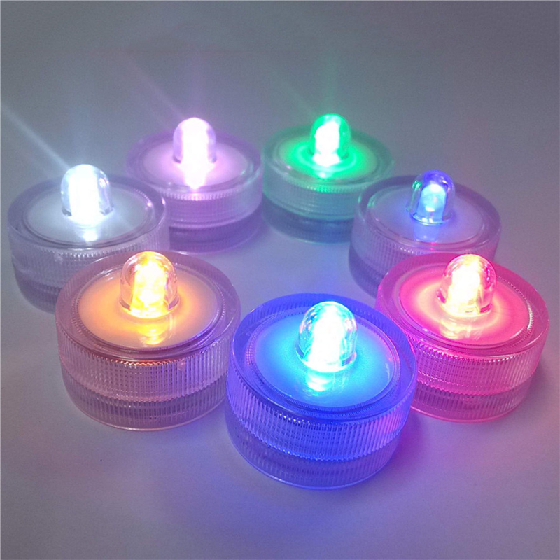 Battery-operated mini LED tea lights for underwater use, ideal for wedding and party decor