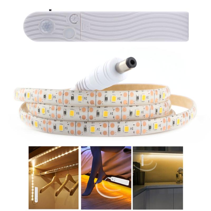 Battery-powered waterproof LED strip light with motion sensor for kitchen, stairs, closets and cupboards