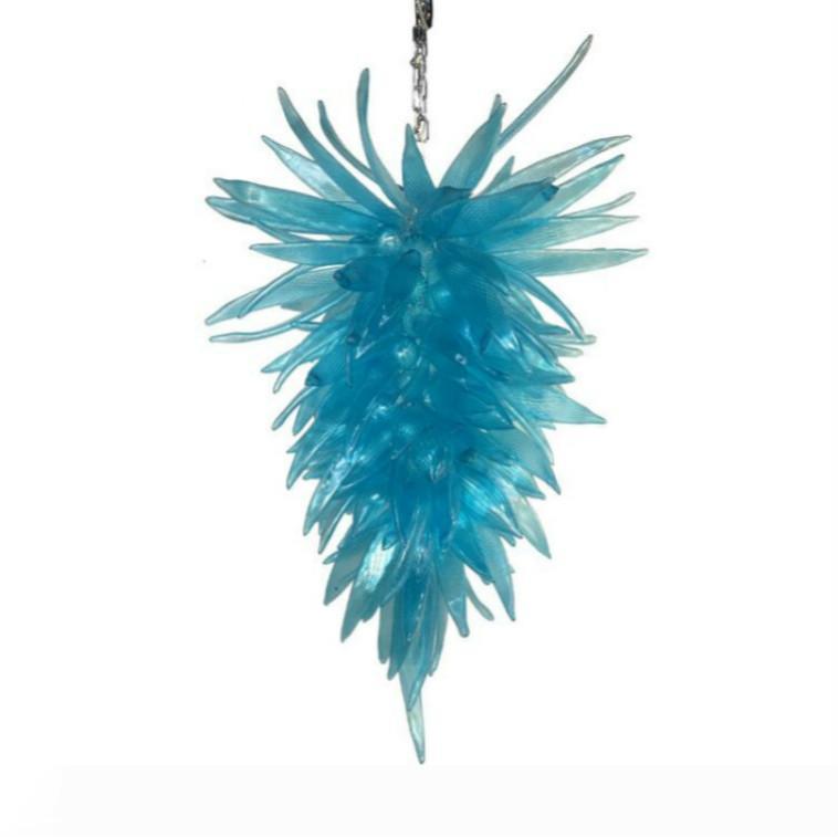 Beautiful Murano glass chandelier in blue for elegant hotel and café interiors with handcrafted pendant lighting