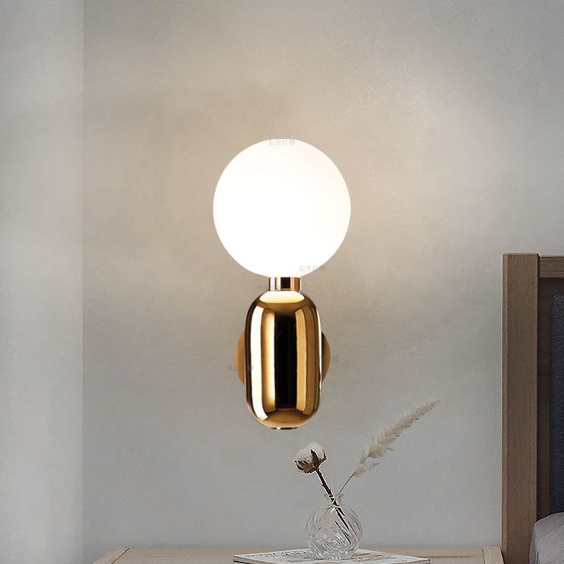 Bedroom bedside lamp featuring simple glass spherical design, ideal for modern corridors, balconies, study rooms, living rooms, and bathrooms with Nordic-style LED wall lighting