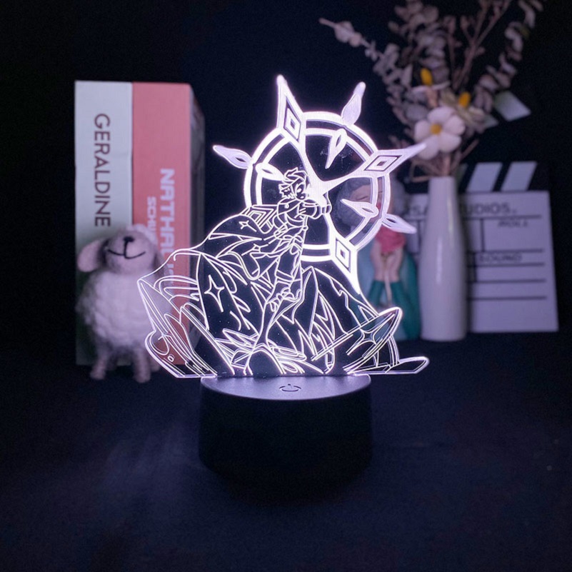 Bedroom LED night light with USB, anime Albedo figure from Genshin Impact, app-controlled desk lamp for kids' birthday gifts