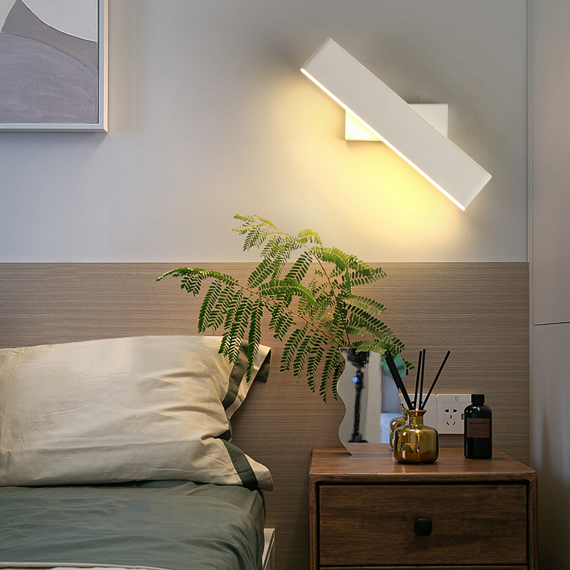 Bedroom wall lamps with 330° rotation, adjustable LED sconces for indoor lighting, simple aluminum fixture compatible with AC110/220V