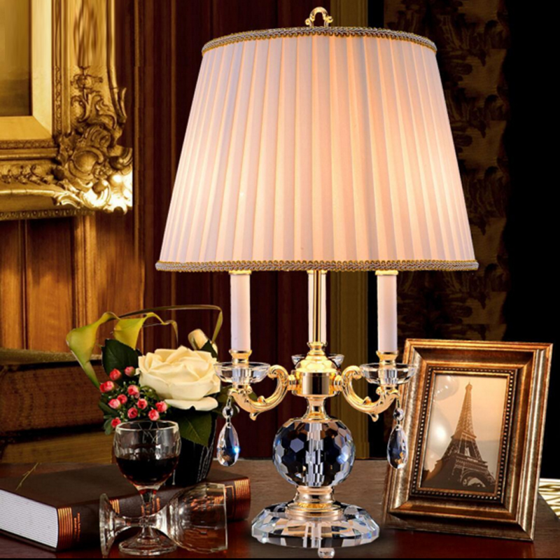 Bedside crystal lamp in European and Nordic style for bedroom, study, or villa decor
