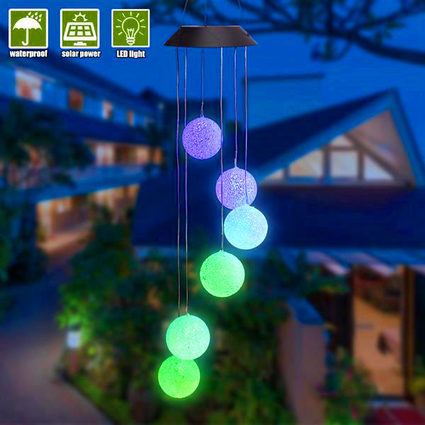 Best solar-powered decorative light with smart control, wave ball design, wind chime style for corridors, featuring colorful beads and black solar panel