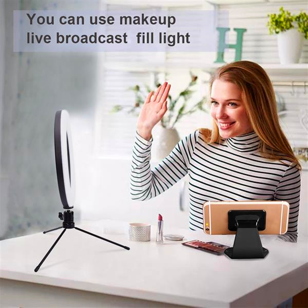 Best-selling 10-inch diameter 25cm dimmable USB-powered white LED vanity light with live fill and tripod stand