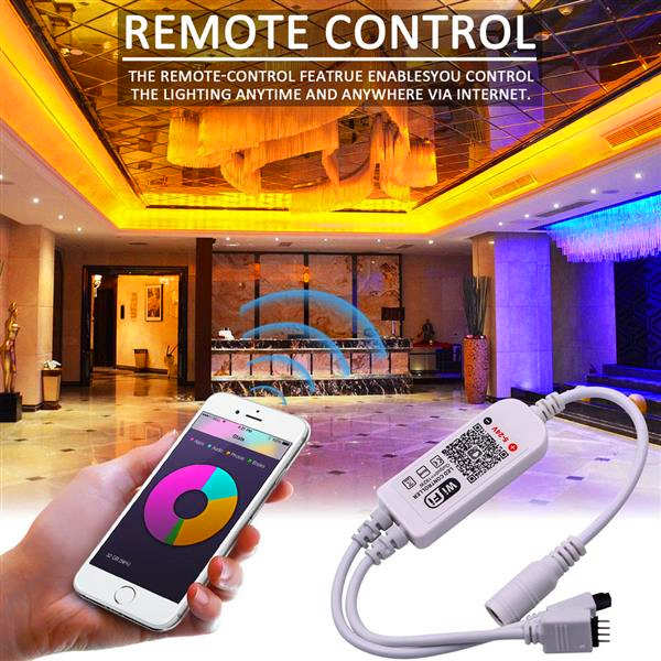 Best-selling 5M RGB 5050 waterproof LED strip with 44-key remote and WiFi control for dimmable lighting
