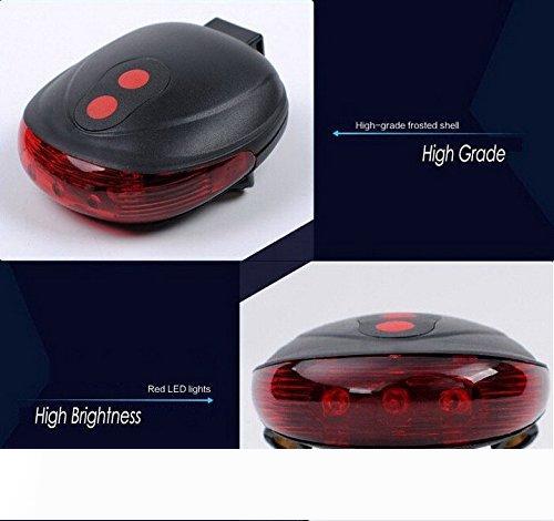 Bicycle rear safety light with 2 lasers, 5 LEDs, and 7 flashing modes for mountain biking