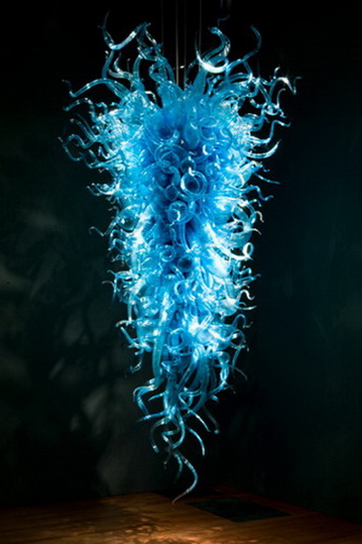 Big Blue Artistic Chihuly Lamps feature vibrant LED lights in 120v and 240v, showcasing Western-style colorful brilliance in blown glass hanging lights