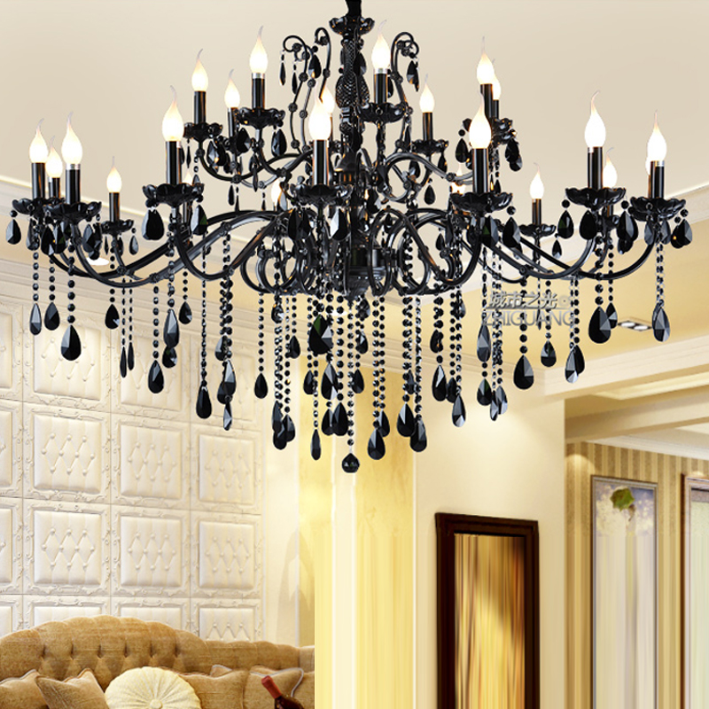 Black classic crystal LED chandelier lamp for living rooms, dining areas, bars, cafes, and restaurants with iron frame