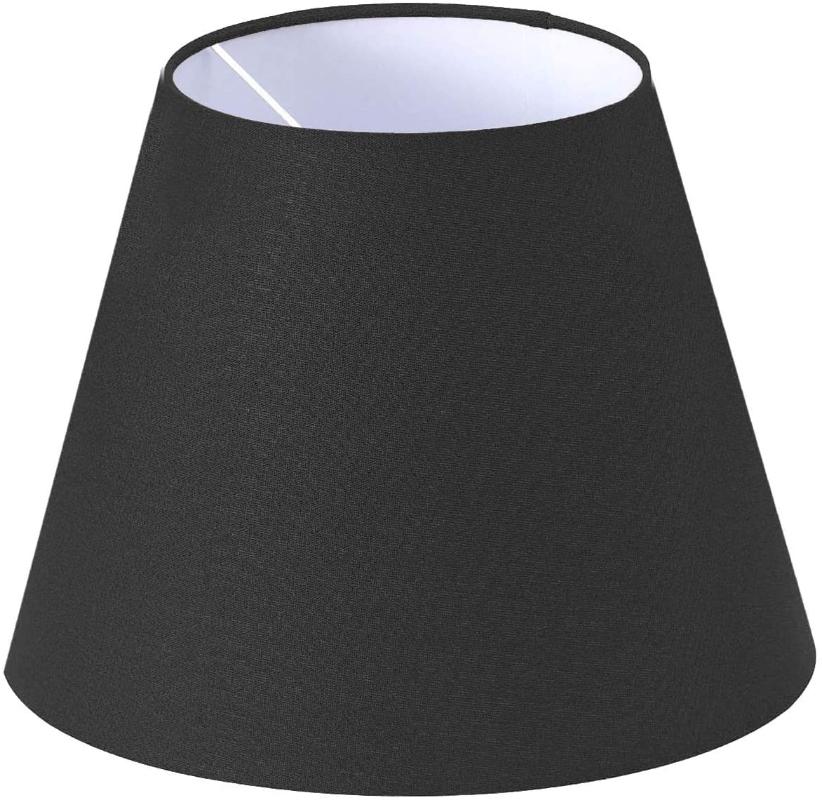 Black conical table lampshade measuring 25x15x20 cm, crafted from premium fabric with metal inner frame