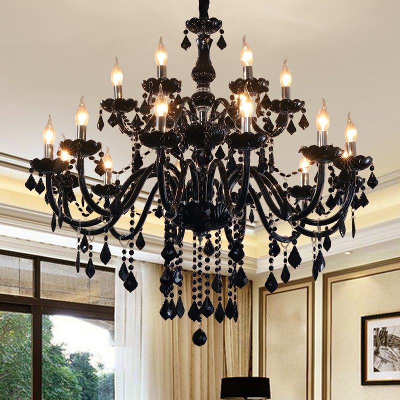 Black Crystal Chandeliers Wholesale European Candle Lighting Ceiling Bedroom Living Room Modern Hanging Crystals Pendants Surface Mounted