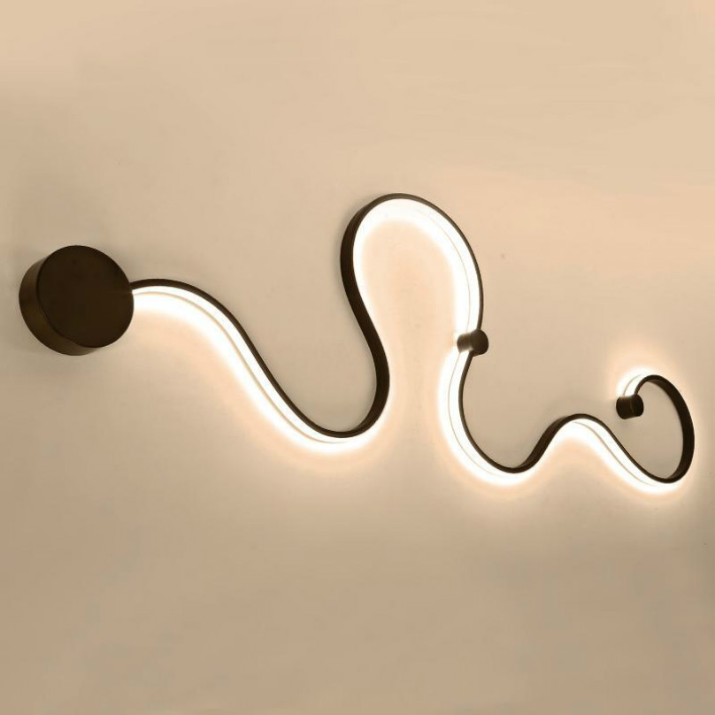 Black curved LED wall light for home, bar, hotel, or hall decor, factory direct sale