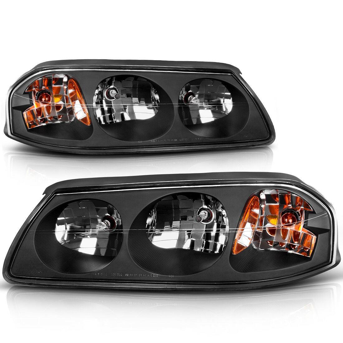 Black housing headlights with amber reflector and clear lens for 2000-2005 Chevy Impala