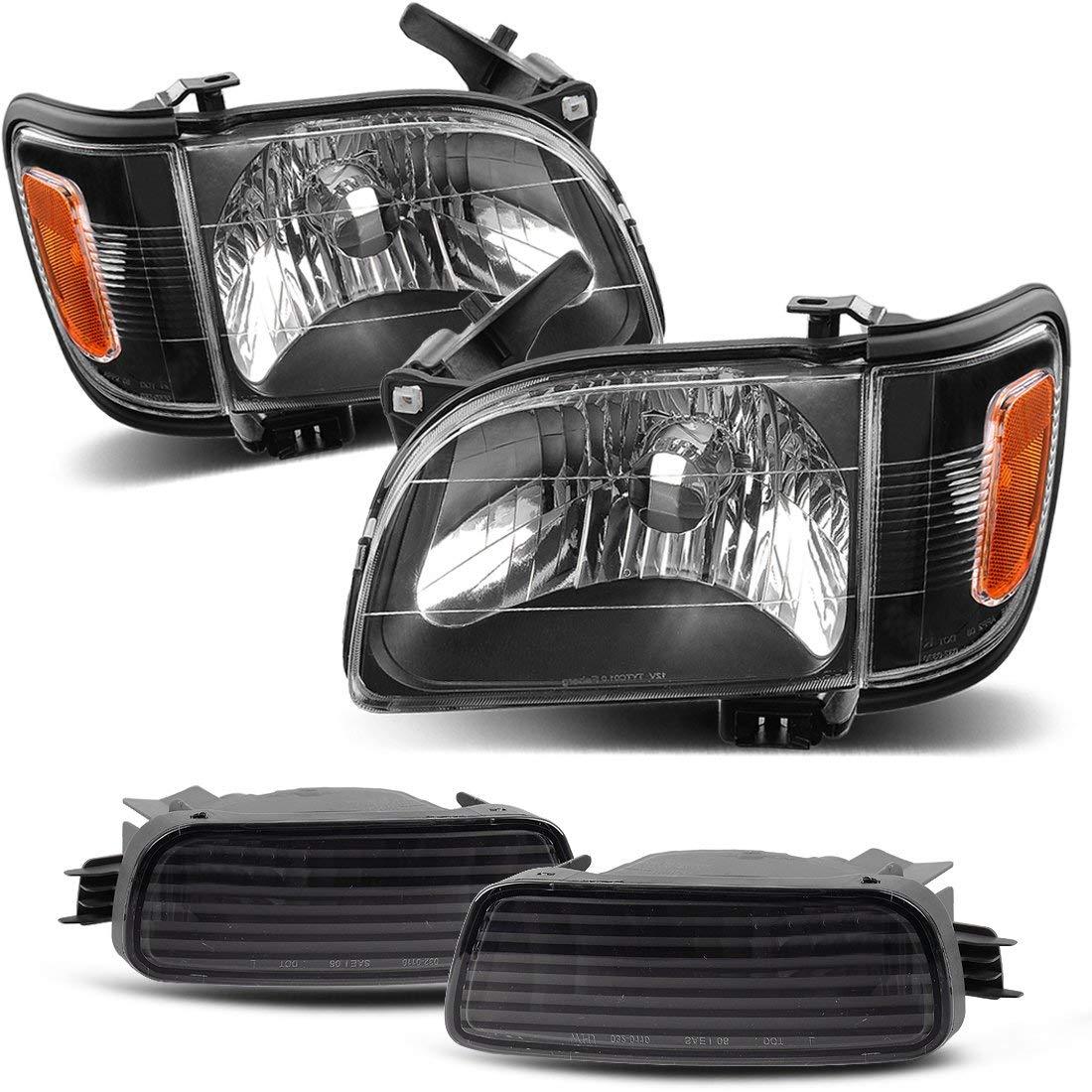 Black-housed Toyota Tacoma headlights with amber reflector and clear lens for 2001-2004 models