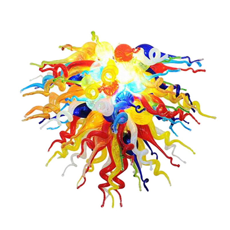 Blown glass chandelier pendant lamp with multi-colored LED lights, 36 inches tall for modern living room decor