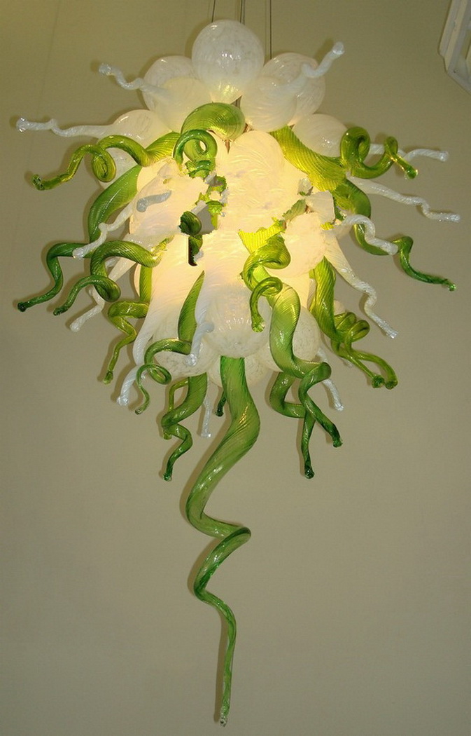 Blown glass pendant lamps with energy-saving light, handcrafted in Chihuly-inspired style