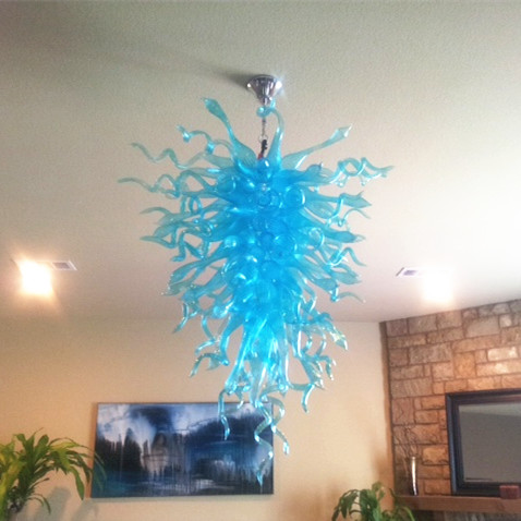 Blown glass turquoise chandeliers with energy-saving lighting for stylish home decor