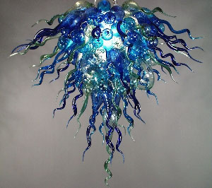 Blue and green glass pendant chandeliers for elegant living room decor