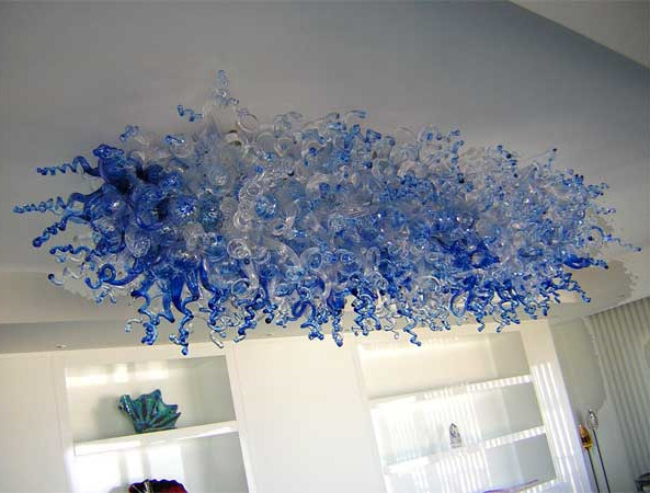 Blue ceiling lamps, modern LED chandeliers for living and dining rooms with Art Deco style