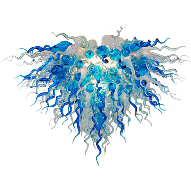 Blue Flower Chandelier lighting for bedroom decor with LED E14 bulbs, handcrafted blown glass contemporary light fixture