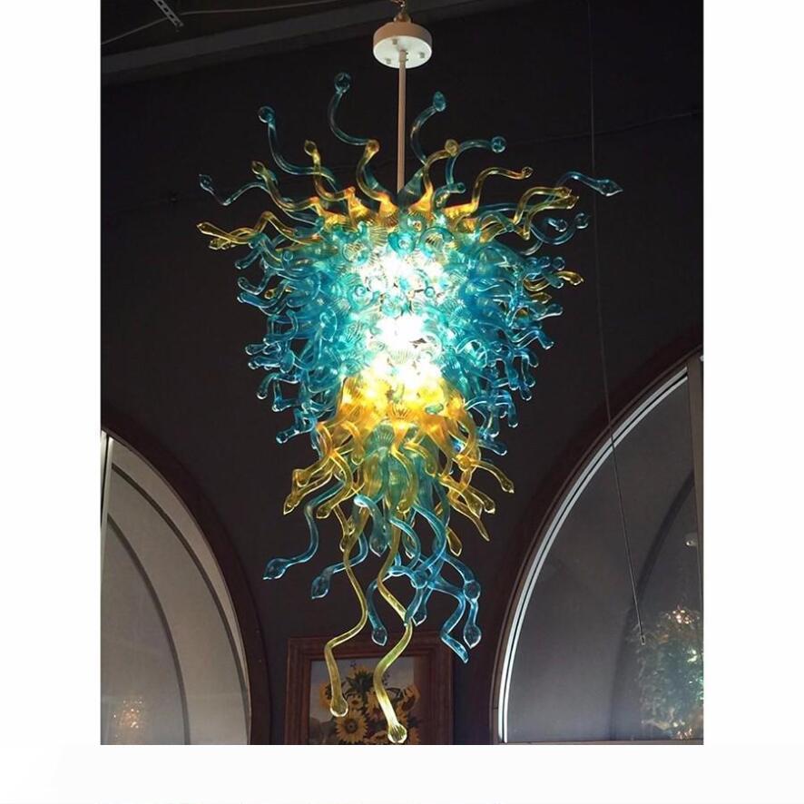 Blue Golden Hand Made Blown Art Decor Colorful Europe Style Glass Chandelier for Living Room Kitchen Villa Lobby Coffee House Decor