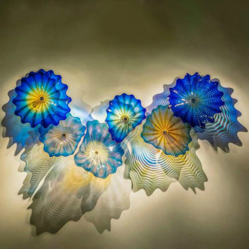 Blue Murano glass lamp with floral designs, Nordic-style wall sconce for living room decor