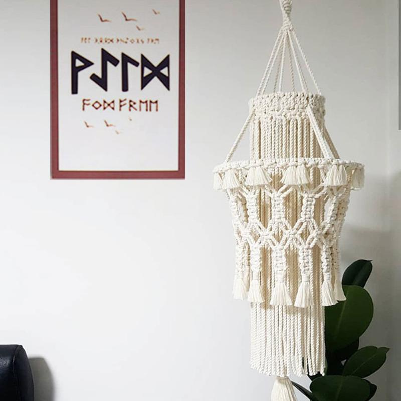 Bohemian-style handwoven macrame lampshades and wall hangings for home, cafe, and restaurant decor
