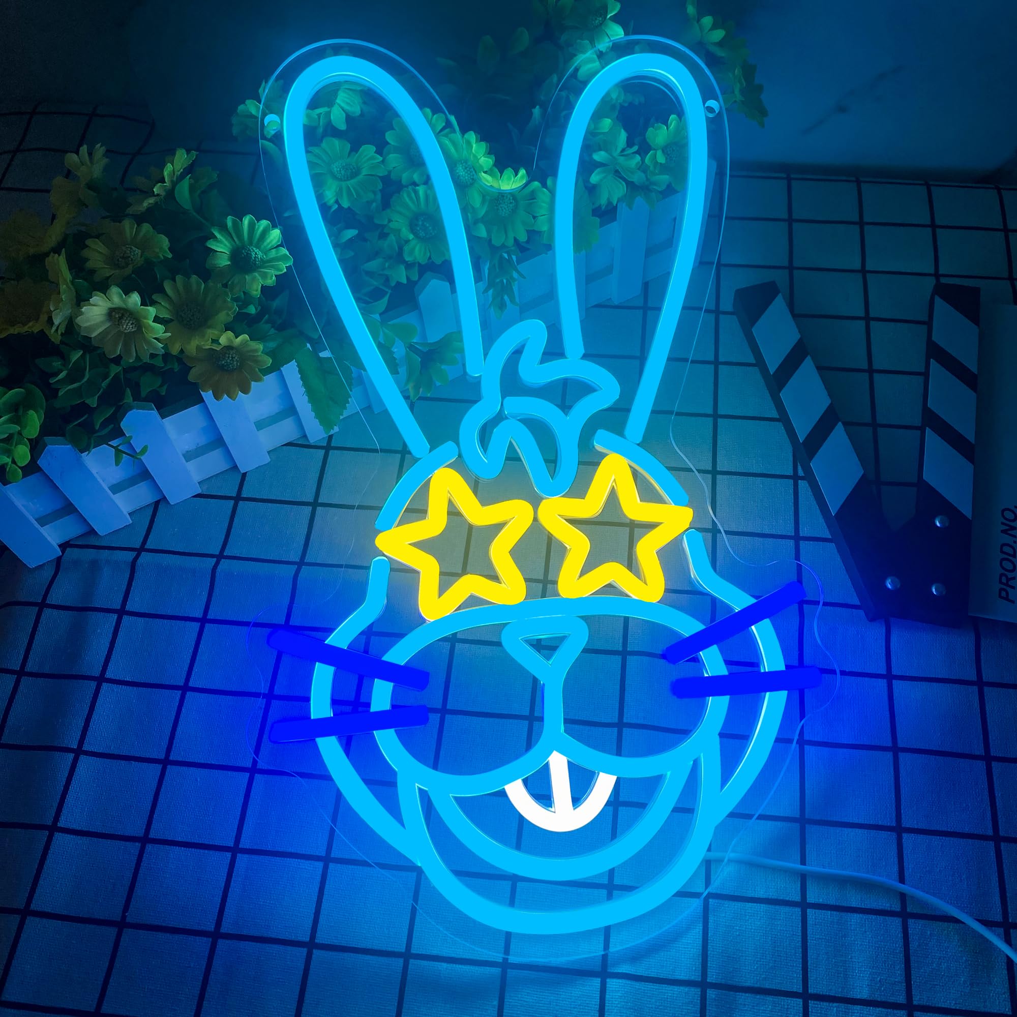 Bonnie Rabbit Neon Wall Signs, Adjustable Fnaf Bunny LED Light, USB-Powered Gaming Decor for Bedrooms, Man Caves and Parties