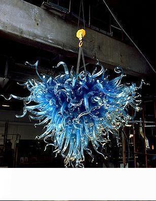 Borosilicate glass heart-shaped pendant light with blue LED, ideal for weddings and handcrafted chandeliers