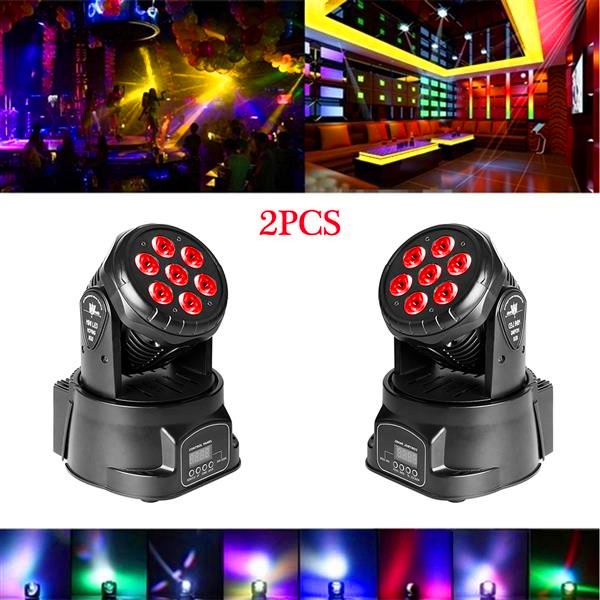 Brand 80W 7-RGBW LED Moving Head Lights with Auto/Voice Control and DMX512, Mini Stage Lamps (AC 110-240V) in Black, High-Brightness Pair for Stage Lighting