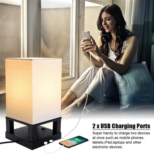 Brand new 40W table lamp with dual USB ports, black square base, warm light (bulb not included)