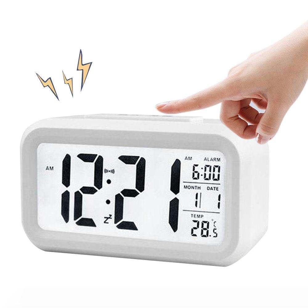 BRELONG Digital Month Temperature Date Shows Snooze Alarm Clock Night Light White Black Red Blue Green