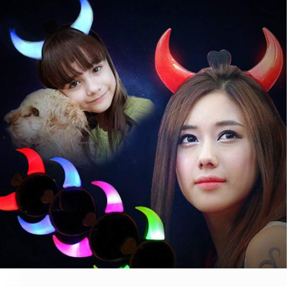 BRELONG Halloween Party Festival Carnival Halloween Horn Headband LED Illuminated Horn Cap Headdress Red Green Blue Pink