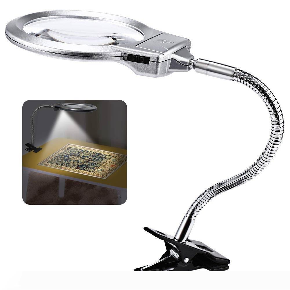BRELONG LED magnifying lights for diamond art, featuring 4X and 6X magnification with clips and adjustable necks