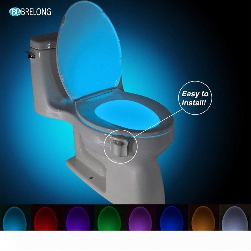 BRELONG Toilet Night Light with Motion Sensor - 8-Color LED Backlight for Bathroom