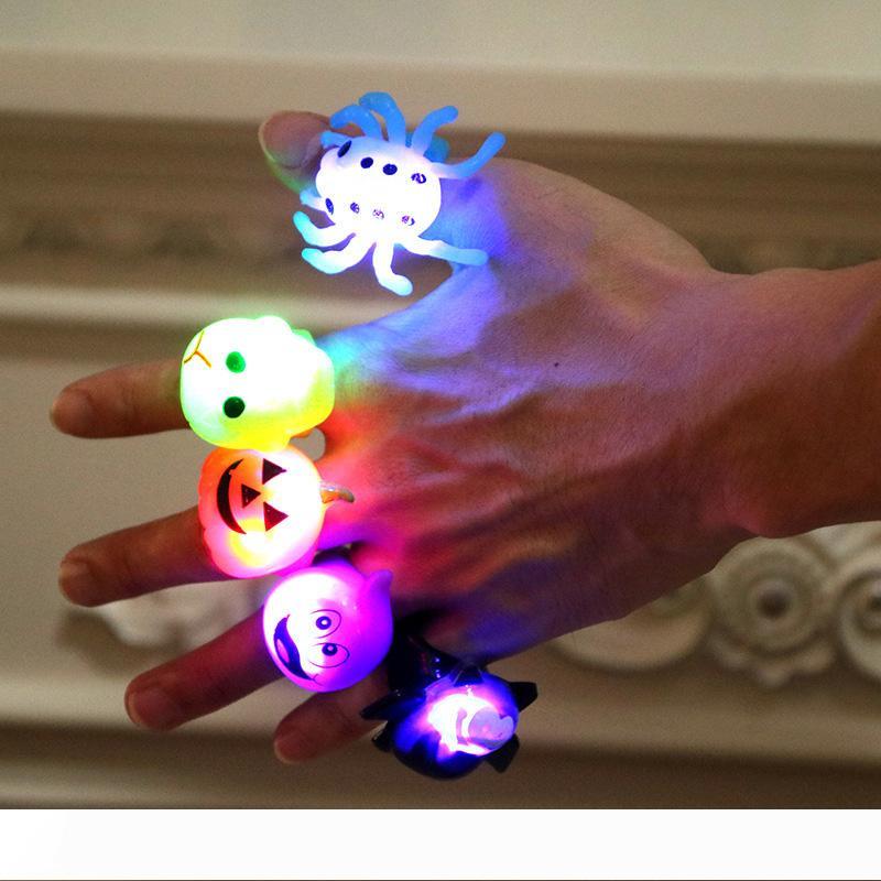 BRELONG's LED light-up rings for Halloween, glowing birthday parties, and festive holiday decorations featuring flashing luminous rubber pumpkins and spooky spiders