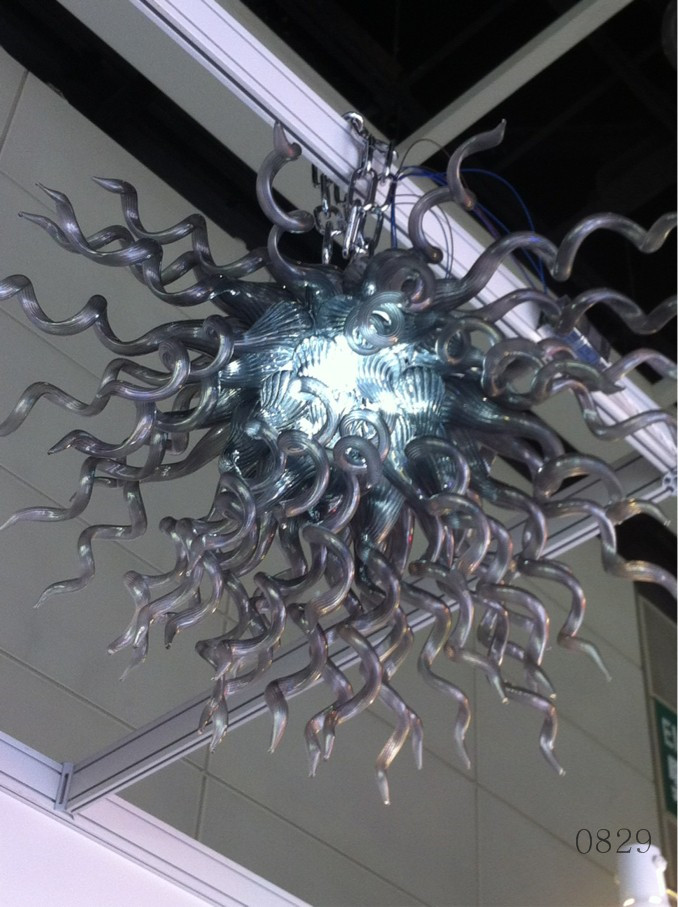 C80 Vintage LED Chandelier featuring hand-blown glass and crystal art design, ideal for hotel decor with long chain hanging pendant style