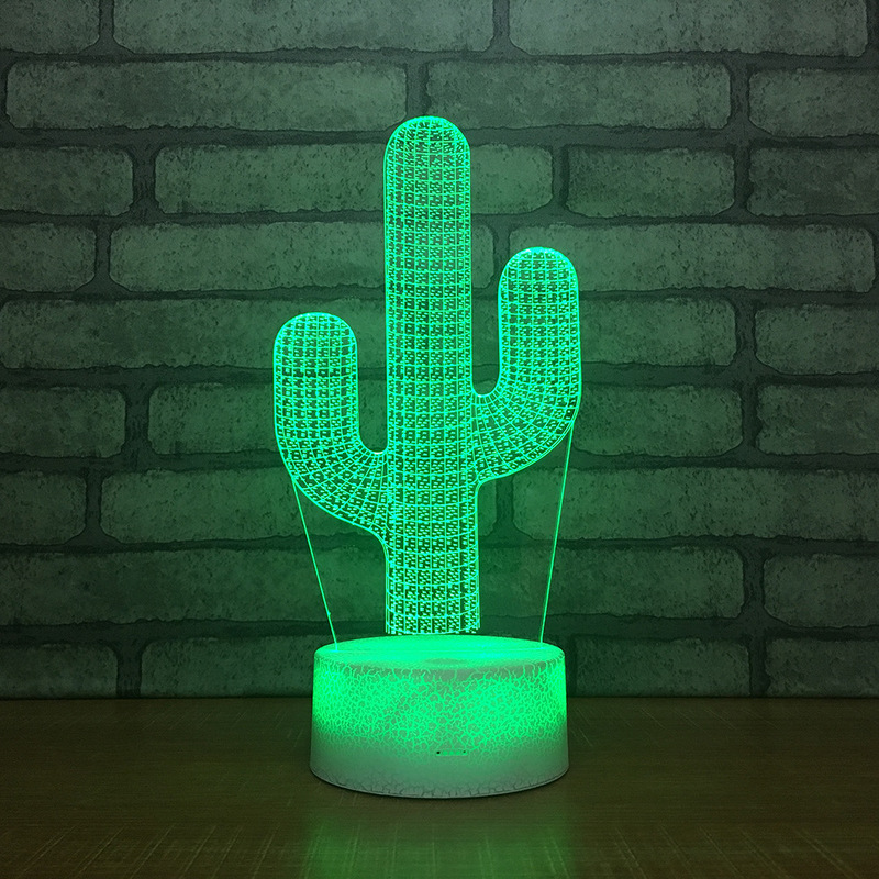 Cactus-shaped 3D LED table lamp with color-changing USB nightlight, ideal for kids and Christmas gifts