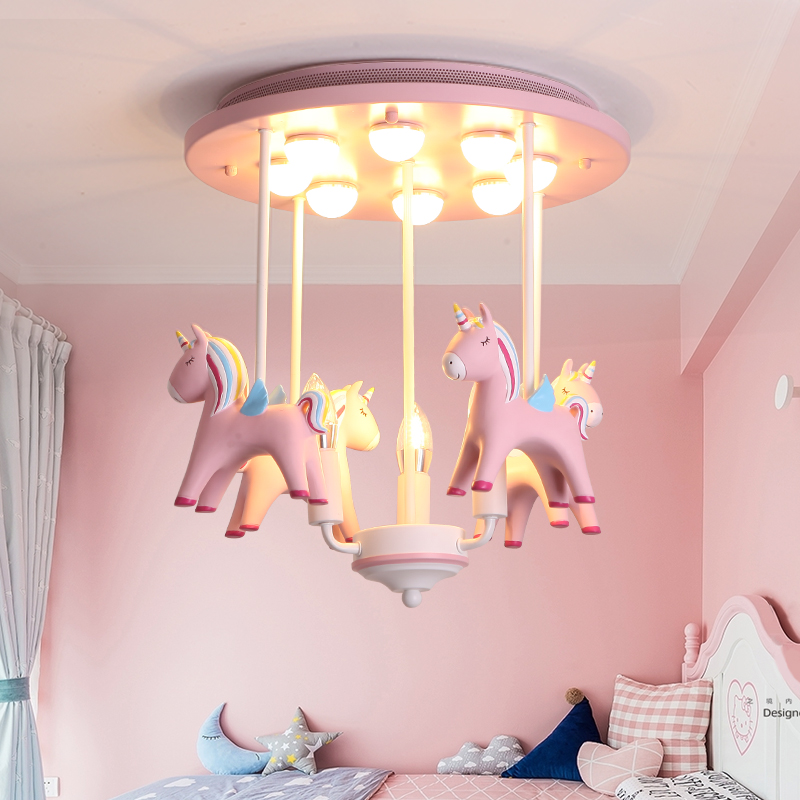 Carousel Cartoon Ceiling Lights for Nordic Bedrooms, Study Rooms, and Kids' Spaces with Creative Eye-Protection Design