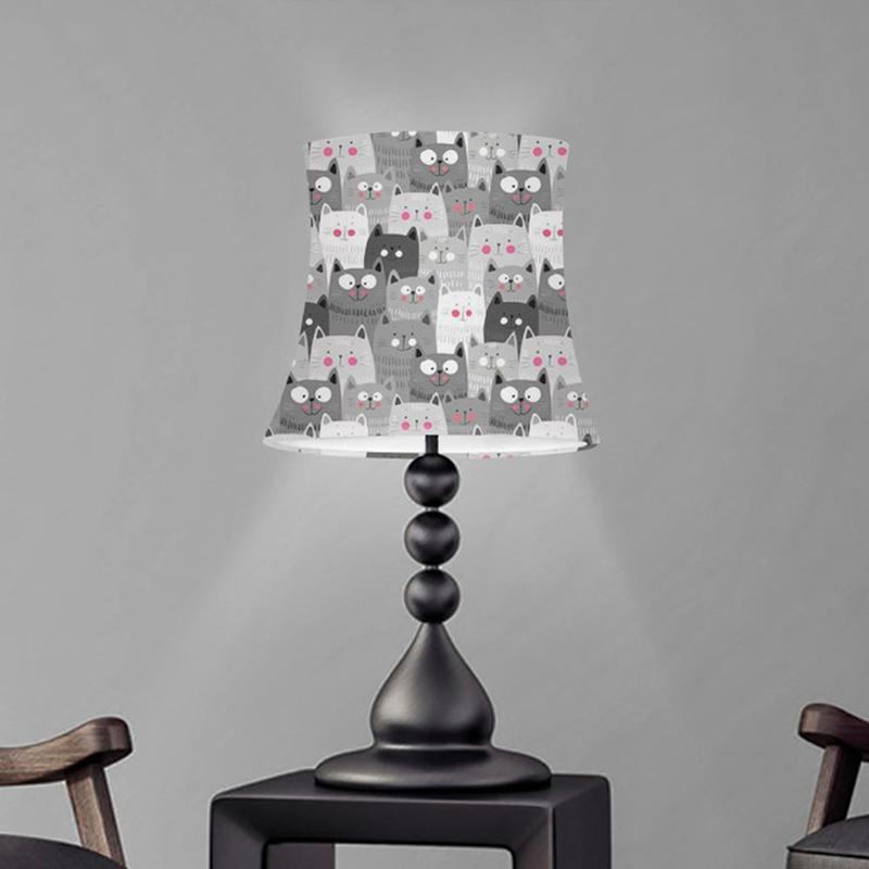 Cartoon cat fabric shade cover for table and floor lamps with elastic edge, perfect for home wall decor and desk lampshades