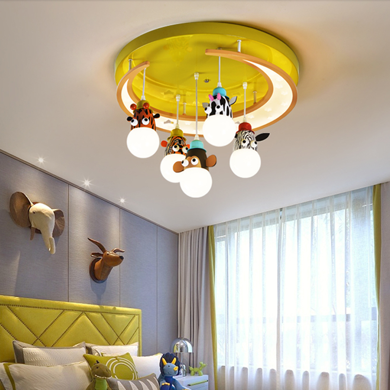 Cartoon-inspired LED pendant lamp featuring playful moon and animal designs for modern children's room decor