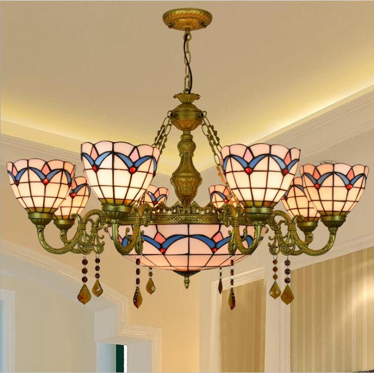 Chandelier Retro European Ceiling Lamp 110V Classic Painted Grid Glass Hollow Crystal Bedroom lamp Living Room Lamps TF21