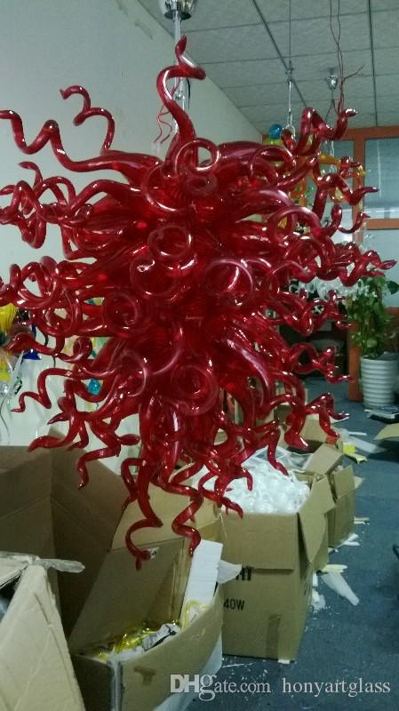 Cheap Price Ruby Red 100% Hand Blown Glass LED CE UL Modern Style Chandelier Light Fixture